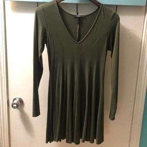 Fit flare long sleeve olive green babydoll dress